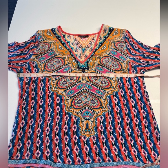 Tolani Silk Long Sleeve Pink Multicolor V neck shirt blouse size small or medium - Picture 8 of 10